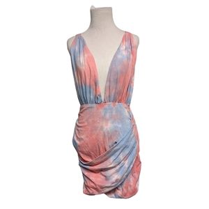 NWT Superdown Tie Dye Ruched Wrap Mini Dress Deep Cut - Women's Size Medium